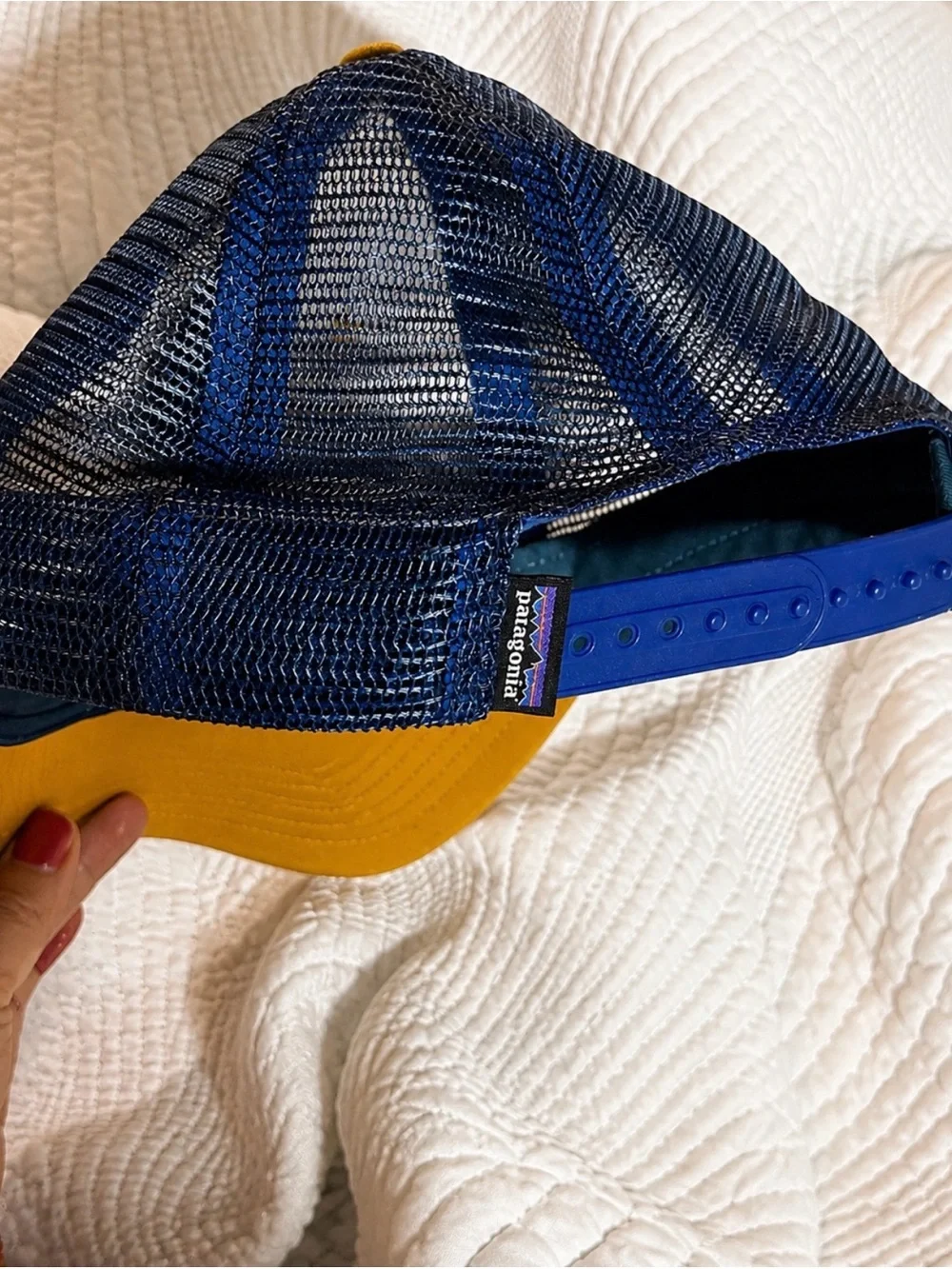 Patagonia Kids Mustard Yellow and Navy Mesh Patch Hat